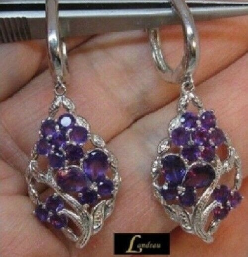 11.2 ct natural gems purple amethyst gold on s. silver earrings, pendant set v