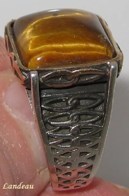 10.4 ct natural gem tiger's eye men's sterling silver ring (9.5)